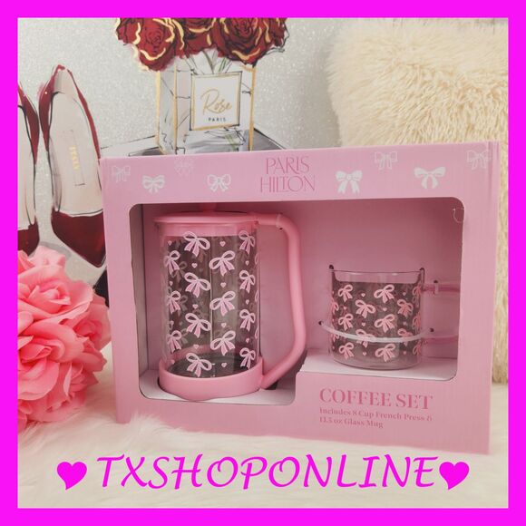 💗☕Paris Hilton Coquette 8 Cup Glass Mug Coffee Gift Box☕💗 NEW - Picture 1 of 7